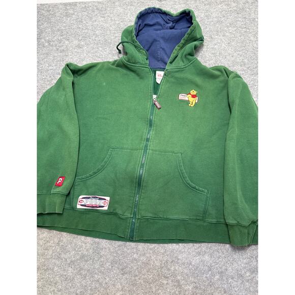 Vintage 90s Disney Store Winnie The Pooh Pine Green Mens XL Full Zip Hoodie - Picture 1 of 7